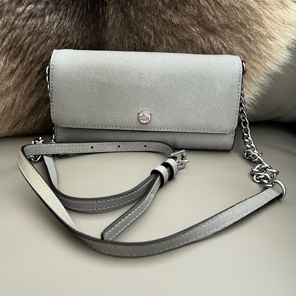 Michael Kors Gray Crossbody Bag with Cuban Chain Strap